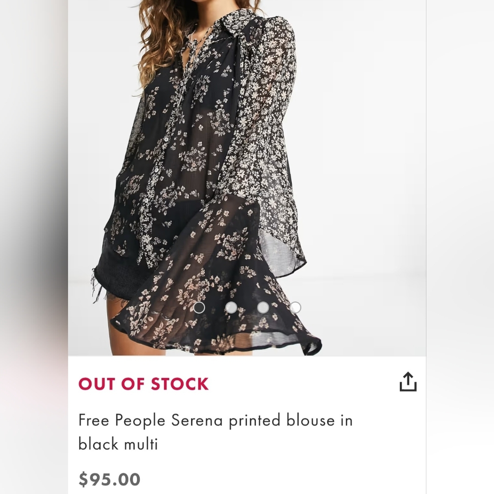 Free People Serena Floral Bell Sleeve Printed Blouse Black Multi Boho Sz Small - Picture 7 of 7